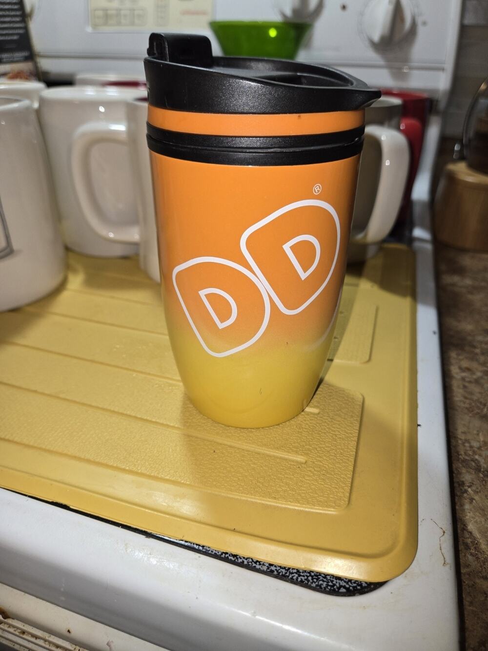 Dunkin Donuts 2018 Travel Tumbler Mug 10oz Sunset Ombre Orange Yellow DD Lid